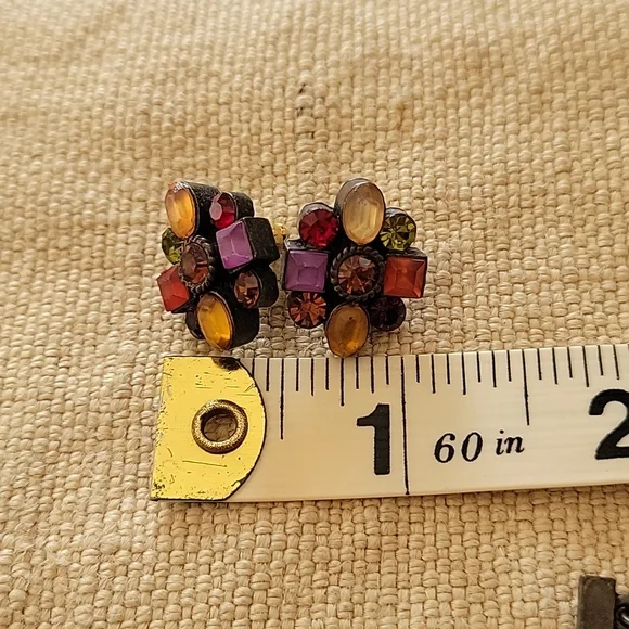 Multi gem pierced earrings and choker set - Picture 6 of 10